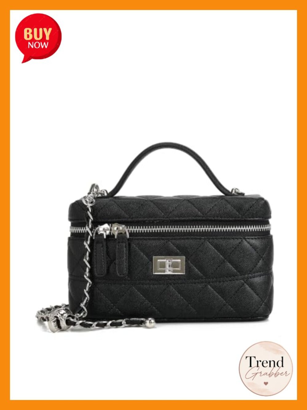 Quilted PU Leather Box Purse Shoulder Bag Chain Strap Top Handle